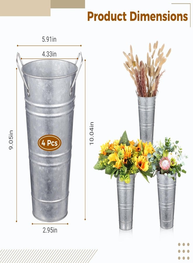Varku 4 Pcs Galvanized Flower Buckets, 9in Farmhouse French Bucket with Handles, Flower Buckets for Cut Flowers,Flower Buckets for Flower Bar, Rustic Farmhouse Vases for Home Decor Wedding Table - Image 4